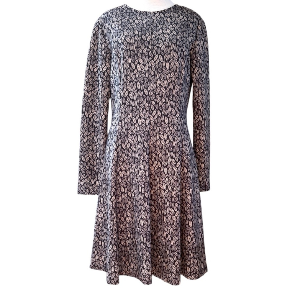 Anthropologie Hutch Long Sleeve Black/ White Leaf Print Fit & Flare Dress, Sz. S